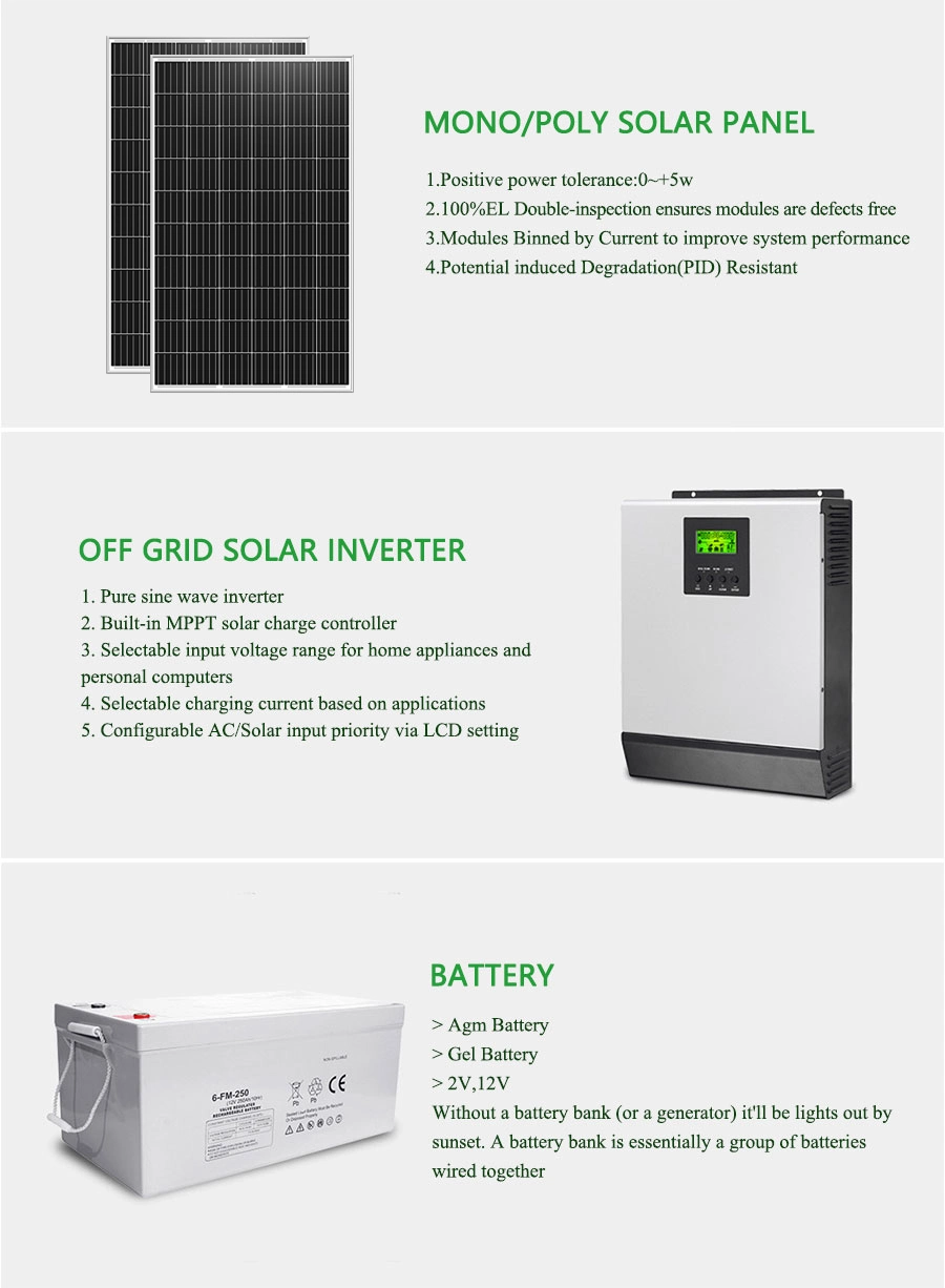 Solar System Complete Set 2kw 5kw 3kw 4kw off Grid Solar Rooftop Photovoltaic System